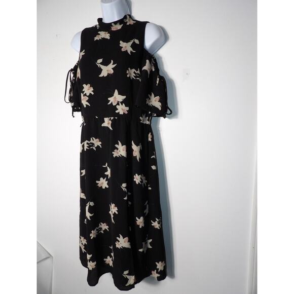 June & Hudson Dress Cold Shoulder Large Black Floral Midi Keyhole Sundress - Picture 3 of 15